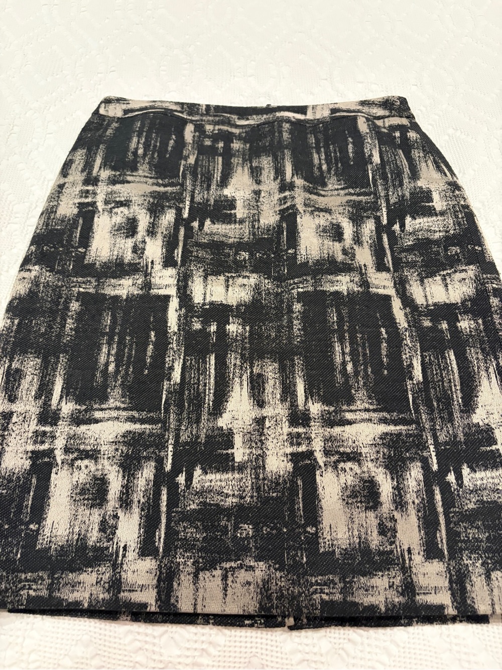 Talbots Black and Cream Abstract-Print Pencil Skirt